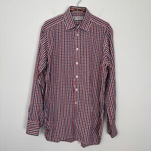 Turnbull & Asser Mens Classic Fit Gingham Shirt Red White Blue Cotton 15.5 39cm